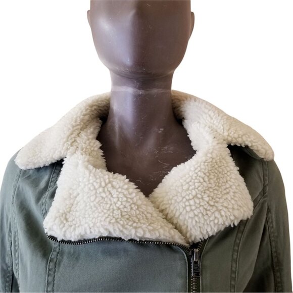 HOLLISTER Malaga Beach Jacket Womens Olive Green Faux Lambs Wool Crop Small - Picture 2 of 12
